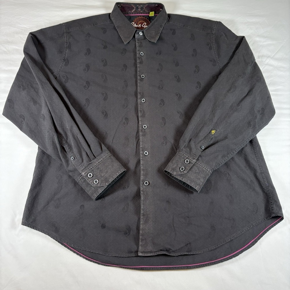 Robert Graham Button‎ Up Shirt Classic Fit Men's 2XL Gray Paisley Jacquard Luxe